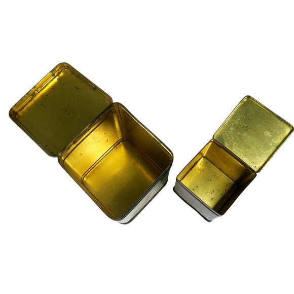 Chinoiserie Tole Tin Set of 2 Decorated Black Hinged Lid Box Vintage England - Picture 8 of 8